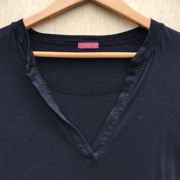 Zooey Basic Black Vneck Quarter Sleeve Tee - Picture 4 of 7